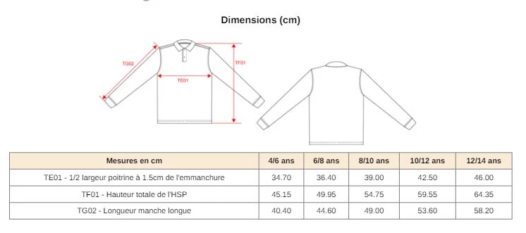 Polo Collégien manches longues  gris à  l’unité du 10 ans au XXL